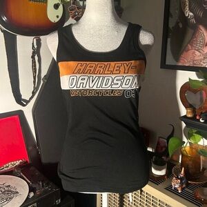 Harley-Davidson Women's Black Tank Top with Orange & White Stripe